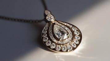 A diamond pendant with a large diamond in the center photo