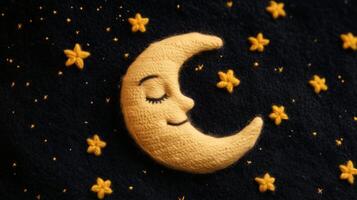 Cute felted moon and stars in the sky photo