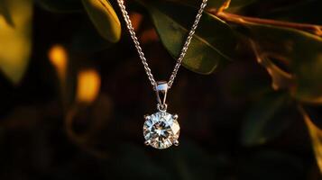 A diamond pendant on a chain photo