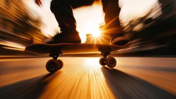 A person riding a skateboard on a street photo