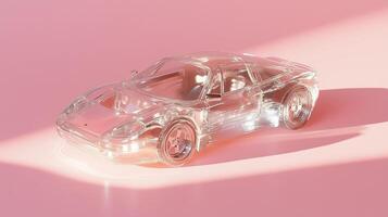 A clear plastic car on a pink surface photo