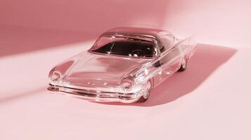 A silver car is sitting on a pink surface photo