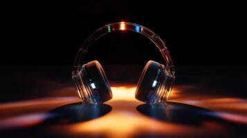 Iridescent headphones made of clear glass photo
