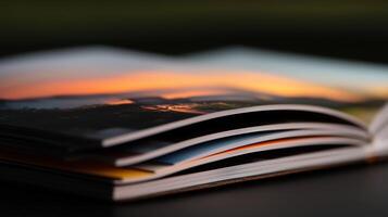 A book with a sunset in the background photo