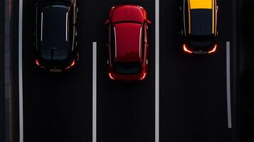 Four cars are driving on a road photo