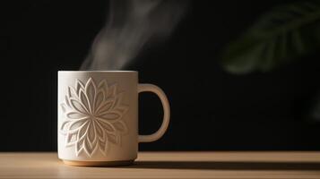 A white coffee cup with steam coming out of it photo
