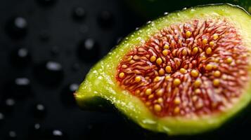 A close-up view of a sliced green fig photo