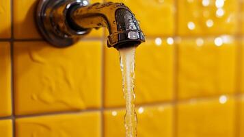 A close-up view of a faucet pouring water photo