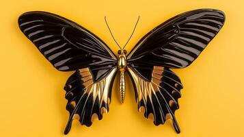 A vibrant yellow background showcases a striking black photo