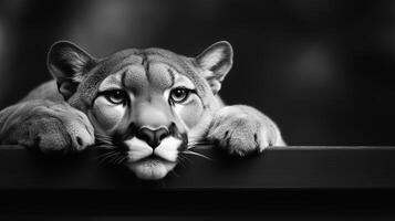 A black and white photo of a cougar
