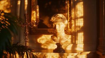 A bust of a man in front of a mirror photo