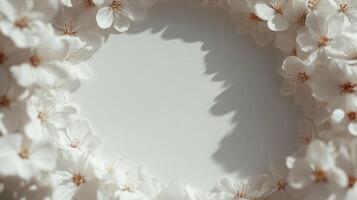 White flowers arranged in a circle on a white background photo