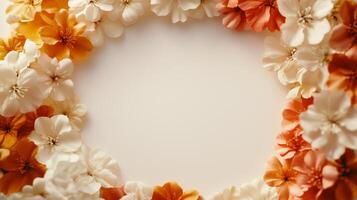 Floral frame with white background and orange and white flowers photo
