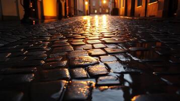 Evening Ambiance A Wet Cobblestone Path photo