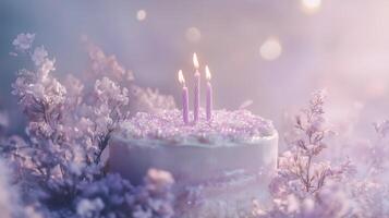 A birthday cake with two candles on top of it photo