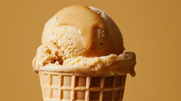 sweet potato flavor ice cream cone dripping close up photo