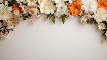 Flowers on white background with copy space photo