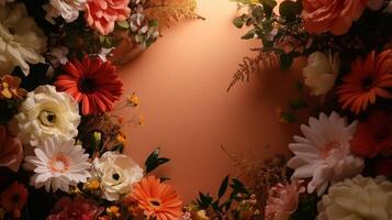 Flowers on a brown background with a light shining through photo