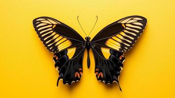 A black and yellow butterfly on a yellow background photo