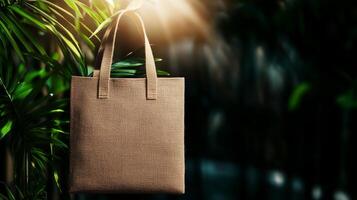 A brown shopping bag hanging from a tree photo