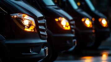 Dark-colored vans parked in a row photo