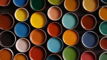 A large group of colorful paint pots photo
