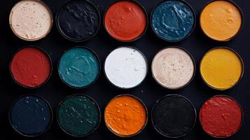 A variety of paint colors in black bowls photo