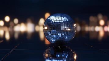 Disco ball on the floor with lights in the background photo