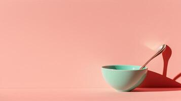 A cup and spoon on a pink background photo