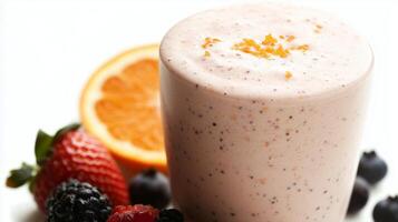 Smoothie with strawberry, blueberry, and orange yogurt photo