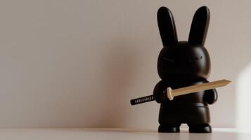 Stealthy 3D cartoon ninja rabbit wielding a sword photo