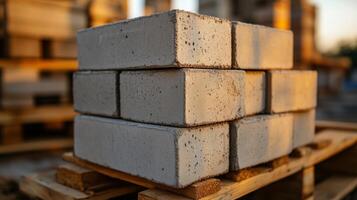 Stack of Concrete Blocks on a Wooden Pallet photo