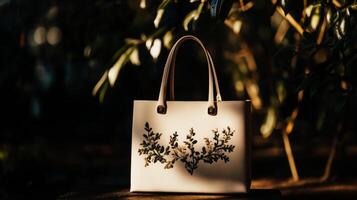 A white handbag with a floral design on it photo