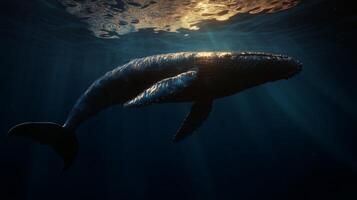 The immense blue whale glides through the ocean photo