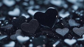Black hearts on a black background photo