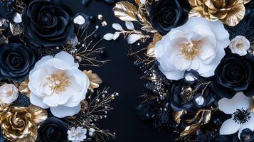 Black and white flowers on a black background photo