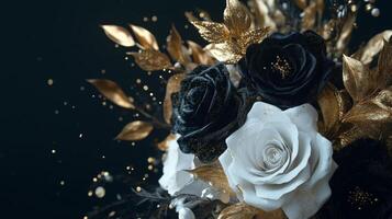Black and white roses on a black background photo