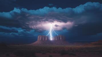 Lightning strikes over monument valley, utah, usa photo