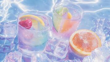 Two glasses of water with fruit and ice photo
