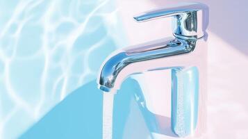A faucet is running water into a pool photo