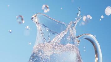 A clear glass pitcher filled with water photo