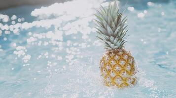 A pineapple is floating in the water. photo