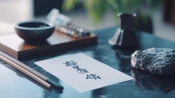 Chinese calligraphy tools and paper with ink photo