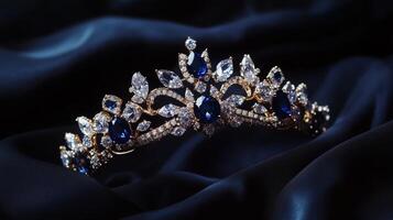 A tiara with blue stones and diamonds photo
