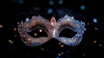A silver masquerade mask on a black background photo