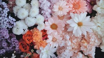 A bunch of different colored flowers are arranged together photo