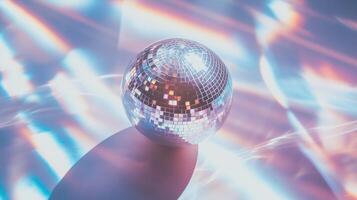 Disco ball reflecting colorful rainbow beams photo