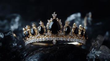 Exquisite onyx crown adorned with subtle diamond photo
