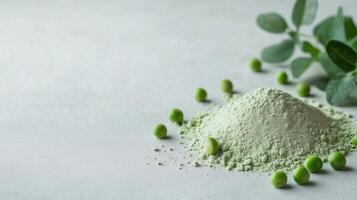 Mung bean powder and green leaves on white background photo