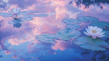 Sunset Lotus Pond, Tranquil Water Lilies photo